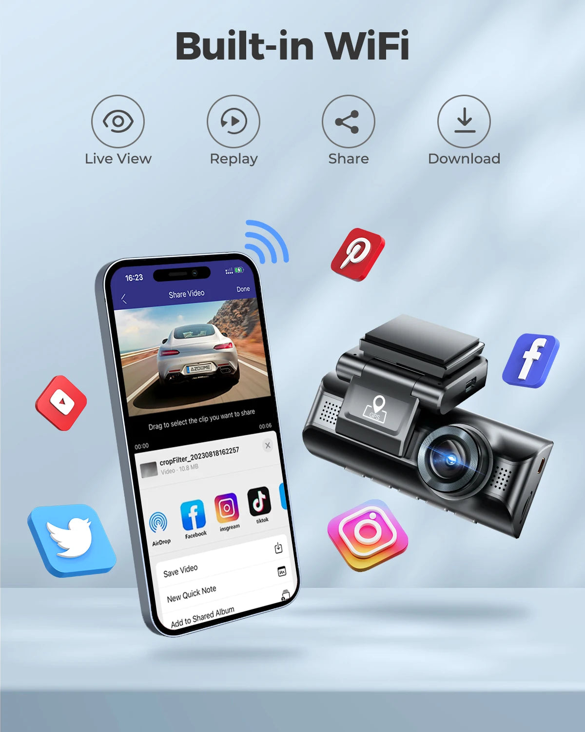 Dash Cam M550 4K+1080P Built-In GPS Wifi Car Dash Camera Front inside Rear 3 Way IR Night Vision Car DVR Support Rear Cam