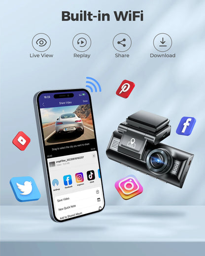 Dash Cam M550 4K+1080P Built-In GPS Wifi Car Dash Camera Front inside Rear 3 Way IR Night Vision Car DVR Support Rear Cam
