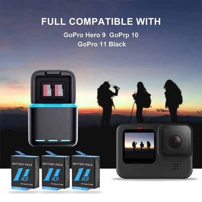 3 Channel Battery Charger Fast Charger with Type C Cable Battery Charger Station for Go Pro Hero 12/11/10/9 Camera Accessories
