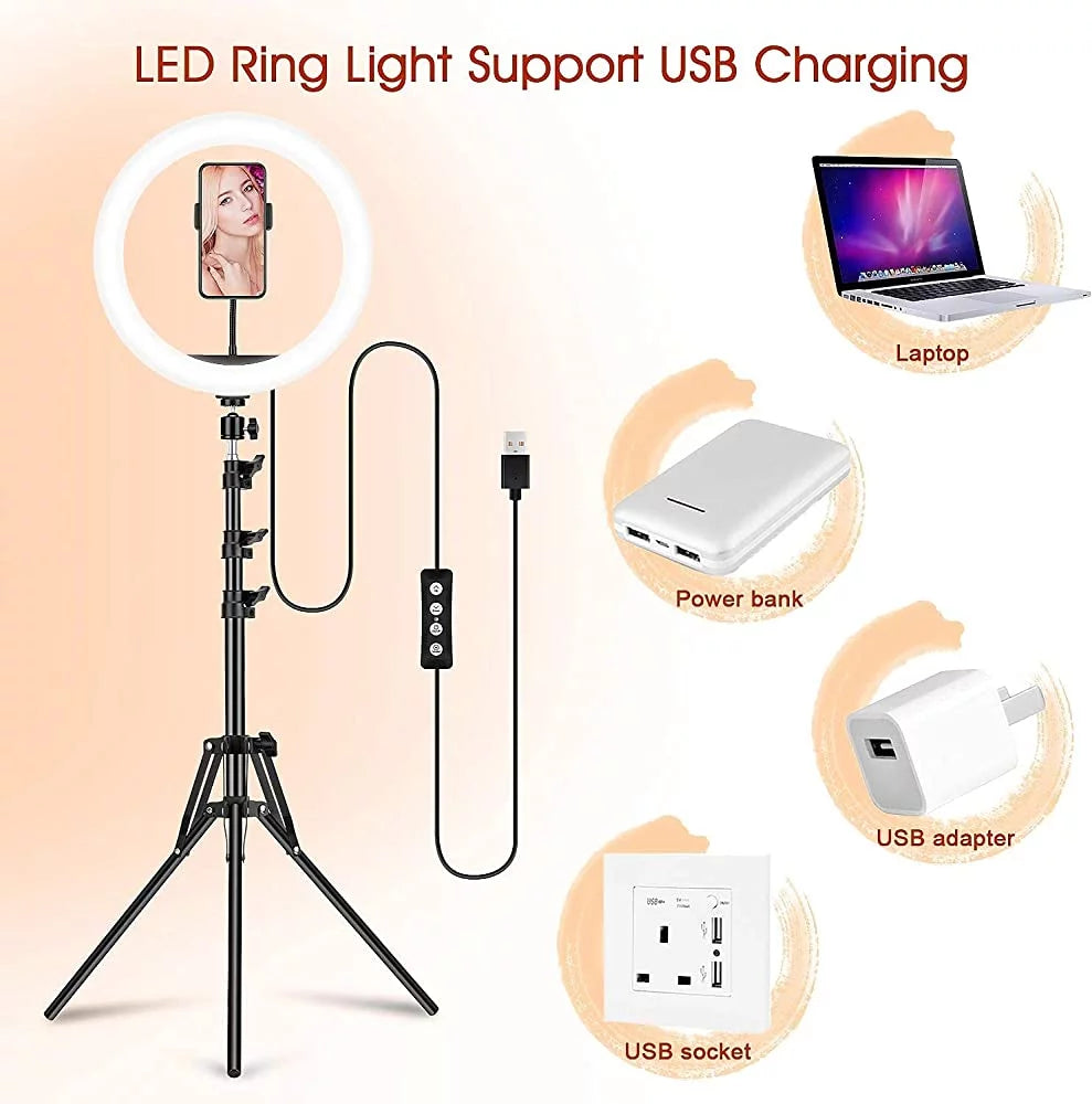 13-Inch RGB Selfie Ring Light with Tripod Stand and Phone Holder, Featuring 26 Modes, 10 Brightness Levels, 120 Dimmable LED Bulbs for Live Streaming, Makeup, YouTube Videos, and Photography