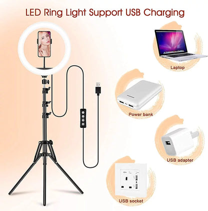 13-Inch RGB Selfie Ring Light with Tripod Stand and Phone Holder, Featuring 26 Modes, 10 Brightness Levels, 120 Dimmable LED Bulbs for Live Streaming, Makeup, YouTube Videos, and Photography