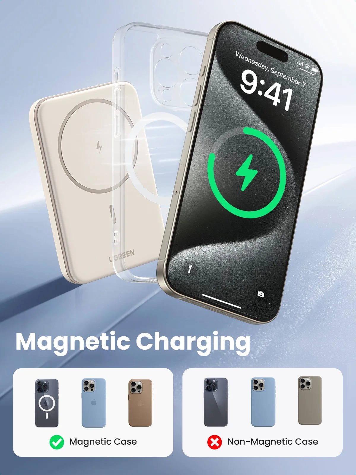 5000mAh Magnetic Power Bank for iPhone, Fast Portable Charger with USB-C Cable, White